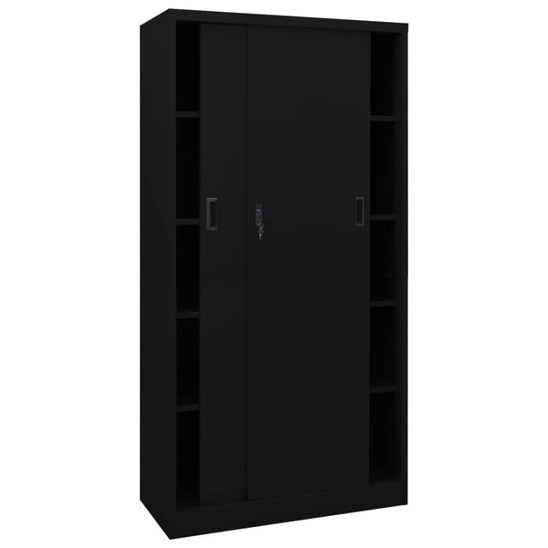 vidaXL Armoire de bureau avec porte coulissante Noir 90x40x180cm Acier