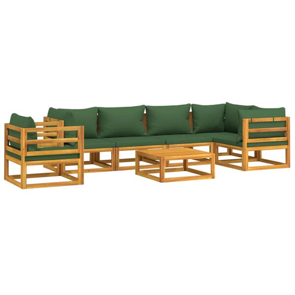 vidaXL Salon de jardin 7 pcs avec coussins vert bois massif