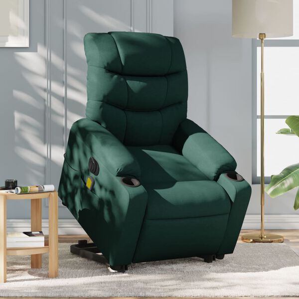 vidaXL Fauteuil inclinable de massage électrique vert foncé tissu