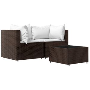 vidaXL Salon de jardin 3 pcs avec coussins marron r&eacute;sine tress&eacute;e