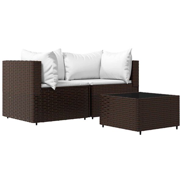 vidaXL Salon de jardin 3 pcs avec coussins marron r&eacute;sine tress&eacute;e