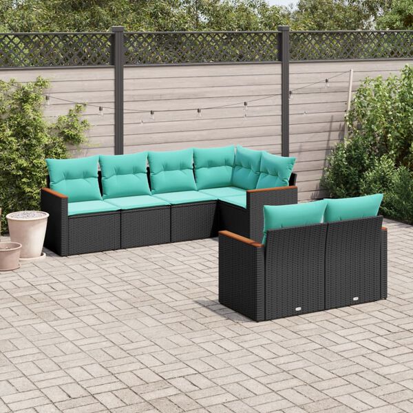 vidaXL Salon de jardin 7 pcs avec coussins noir résine tressée