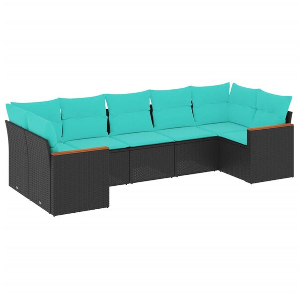 vidaXL Salon de jardin 7 pcs avec coussins noir r&eacute;sine tress&eacute;e