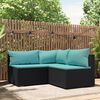 vidaXL Salon de jardin 3 pcs avec coussins Noir R&eacute;sine tress&eacute;e