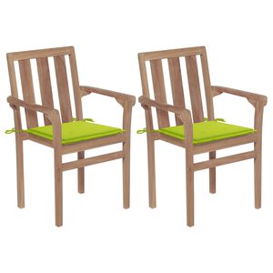 vidaXL Chaises de jardin lot de 2 avec coussins vert vif Bois de teck