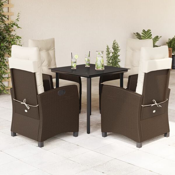 vidaXL Ensemble &agrave; manger de jardin 5 pcs et coussins marron poly rotin