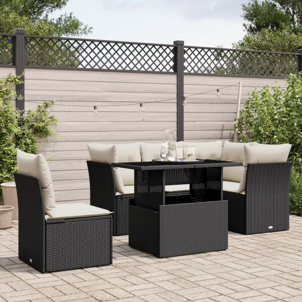 vidaXL Salon de jardin 6 pcs avec coussins noir r&eacute;sine tress&eacute;e