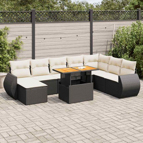 vidaXL Salon de jardin 9 pcs avec coussins noir r&eacute;sine tress&eacute;e