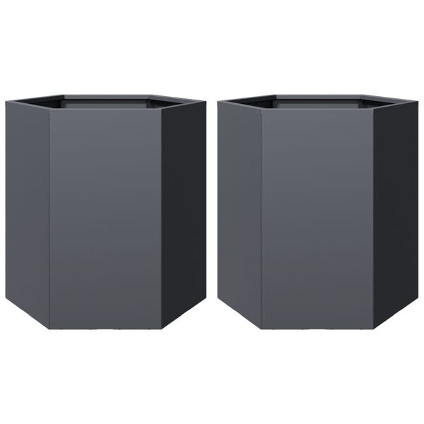 vidaXL Jardini&egrave;res 2 pcs anthracite hexagone 46x40x45 cm acier