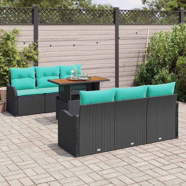vidaXL Ensemble de canap&eacute; de jardin 7 pcs Noir Poly rotin