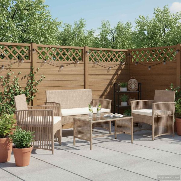 vidaXL Salon de jardin 4 pcs avec coussins Résine tressée Beige