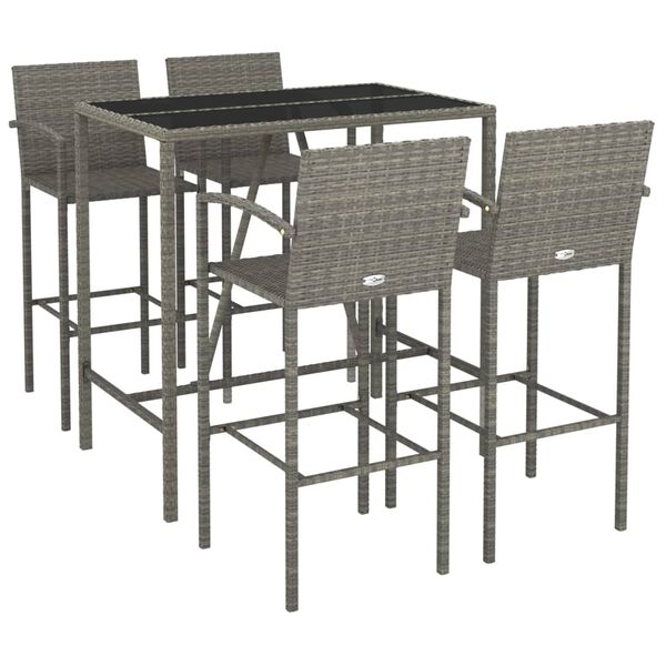 vidaXL Ensemble de bar de jardin 5 pcs gris résine tressée
