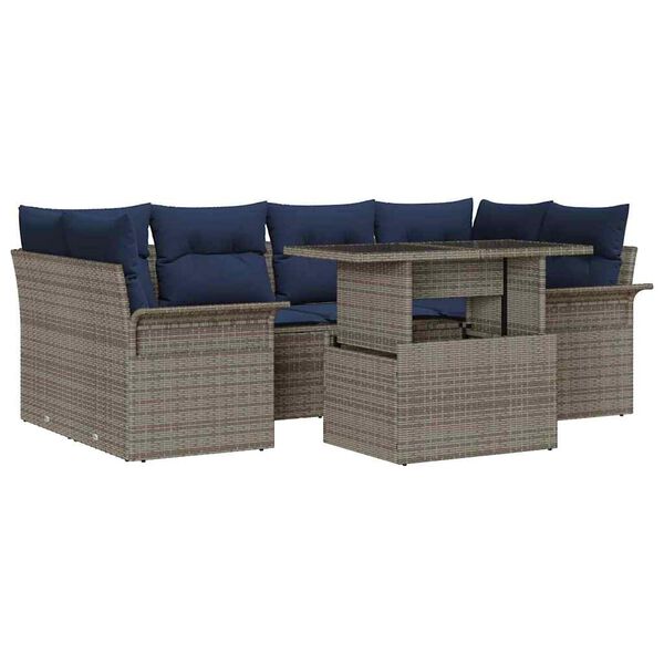 vidaXL Ensemble de canap&eacute; de jardin avec coussin 7 pcs Gris polyrotin