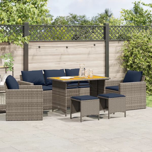 vidaXL Salon de jardin 6 pcs avec coussins gris r&eacute;sine tress&eacute;e