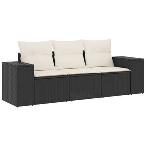 vidaXL Salon de jardin 3 pcs avec coussins noir r&eacute;sine tress&eacute;e