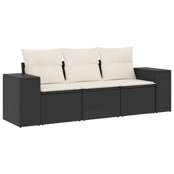 vidaXL Salon de jardin 3 pcs avec coussins noir r&eacute;sine tress&eacute;e