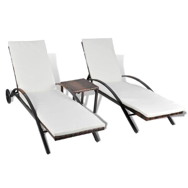 vidaXL Chaises longues avec table R&eacute;sine tress&eacute;e Marron