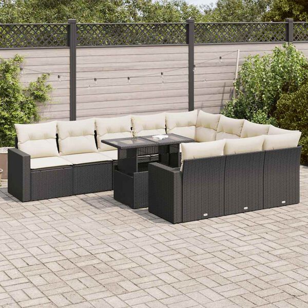 vidaXL Salon de jardin 11 pcs avec coussins noir r&eacute;sine tress&eacute;e