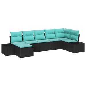 vidaXL Ensemble de canap&eacute; de jardin 7 pcs Noir et turquoise polyrotin