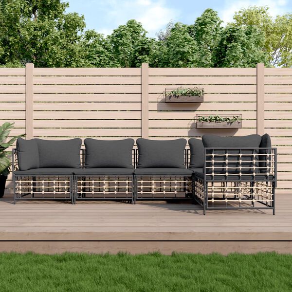 vidaXL Salon de jardin 5 pcs avec coussins anthracite r&eacute;sine tress&eacute;e