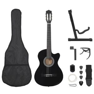 vidaXL Ensemble de guitare d&eacute;coup&eacute;e classique 12 pcs 6 cordes Noir 38"