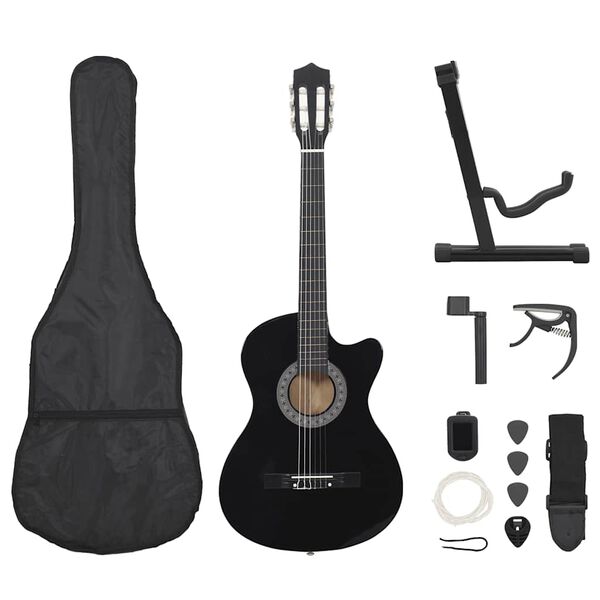 vidaXL Ensemble de guitare d&eacute;coup&eacute;e classique 12 pcs 6 cordes Noir 38"
