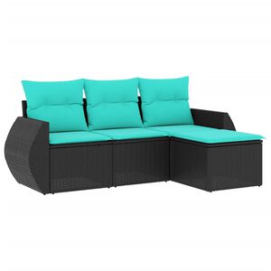 vidaXL Salon de jardin 4 pcs avec coussins noir r&eacute;sine tress&eacute;e