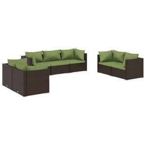 vidaXL Salon de jardin 7 pcs avec coussins R&eacute;sine tress&eacute;e Marron