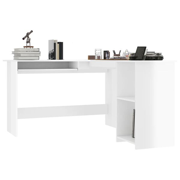 vidaXL Bureau d'angle en forme de L Blanc brillant Bois d'ingénierie