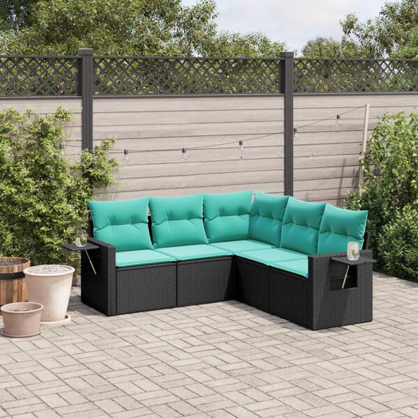 vidaXL Salon de jardin 5 pcs avec coussins noir r&eacute;sine tress&eacute;e