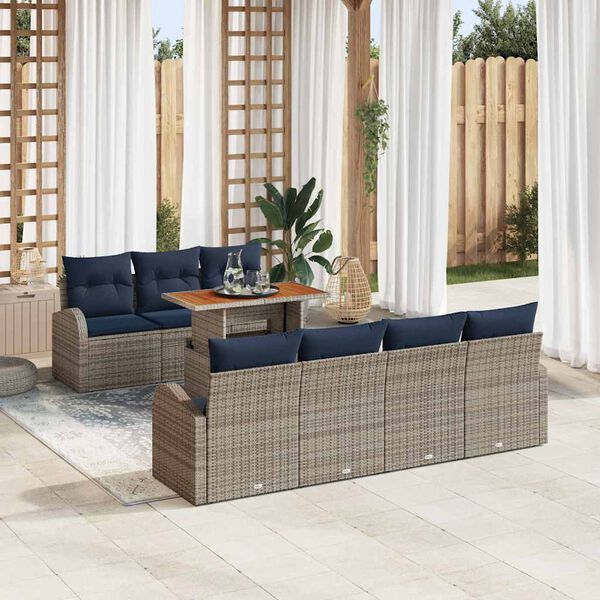 vidaXL Ensemble de canap&eacute; de jardin 8 pcs gris et bleu marine
