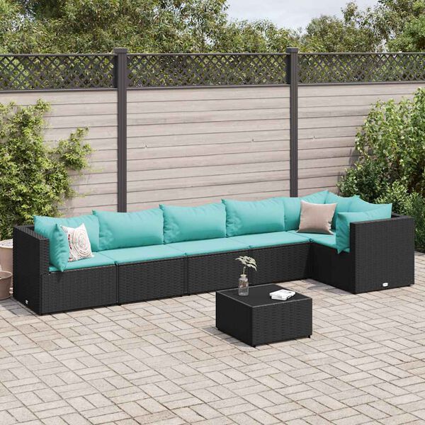 vidaXL Salon de jardin 7 pcs avec coussins Noir R&eacute;sine tress&eacute;e