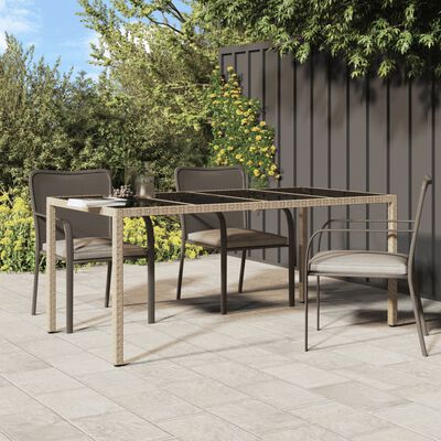 vidaXL Table de jardin Beige 190x90x75 cm Verre trempé/résine tressée