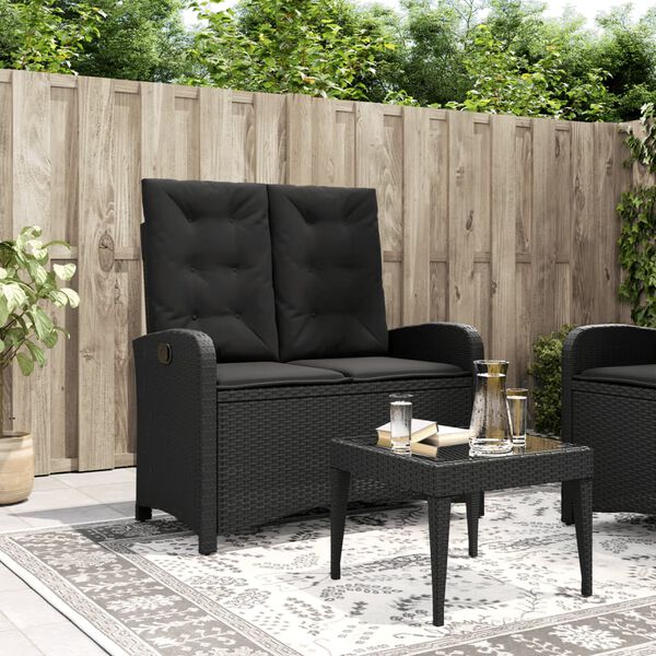 vidaXL Banc inclinable de jardin avec coussins noir r&eacute;sine tress&eacute;e