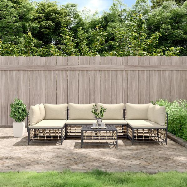 vidaXL Salon de jardin 7 pcs avec coussins anthracite r&eacute;sine tress&eacute;e