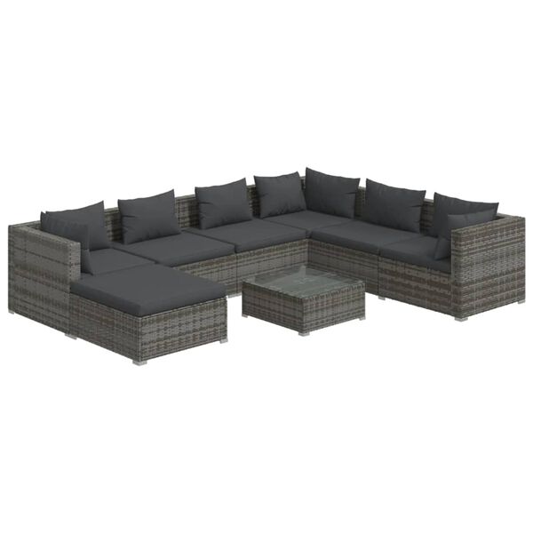 vidaXL Salon de jardin 8 pcs avec coussins R&eacute;sine tress&eacute;e Gris