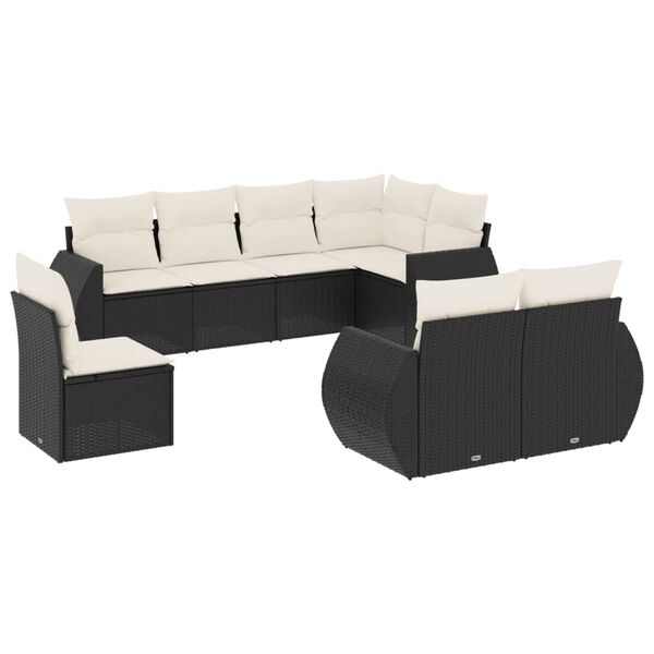 vidaXL Salon de jardin 8 pcs avec coussins noir r&eacute;sine tress&eacute;e