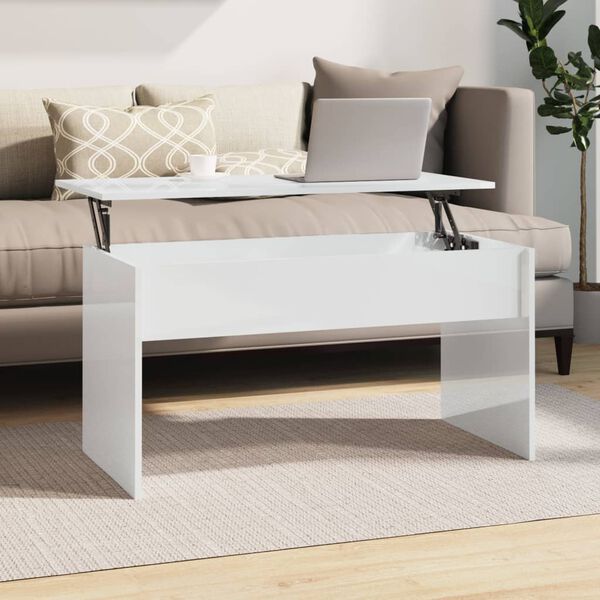 vidaXL Table basse blanc brillant 102x50,5x52,5 cm bois d'ing&eacute;nierie