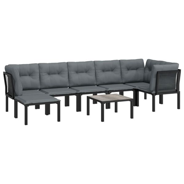 vidaXL Salon de jardin 8 pcs noir et gris r&eacute;sine tress&eacute;e