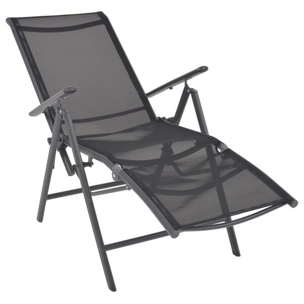 vidaXL Chaise inclinable de terrasse aluminium et textil&egrave;ne noir