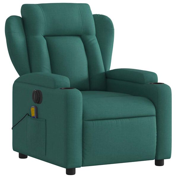 vidaXL Fauteuil inclinable de massage &eacute;lectrique vert fonc&eacute; tissu