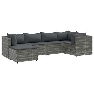 vidaXL Salon de jardin 6 pcs avec coussins Gris R&eacute;sine tress&eacute;e