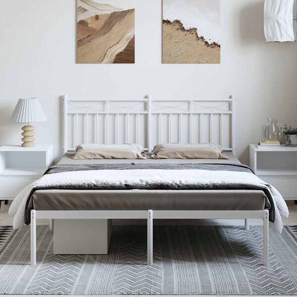 vidaXL Cadre de lit métal sans matelas et tête de lit blanc 135x190 cm