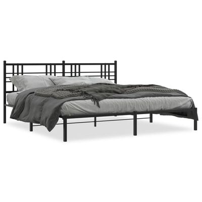 vidaXL Cadre de lit métal avec tête de lit noir 193x203 cm
