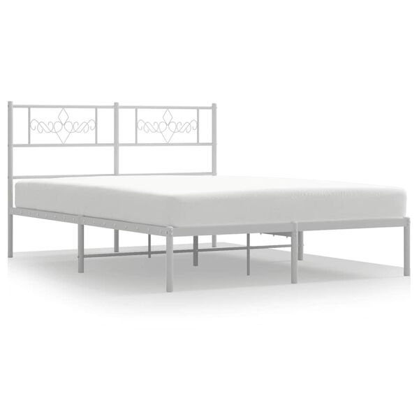vidaXL Cadre de lit métal sans matelas et tête de lit blanc 135x190 cm