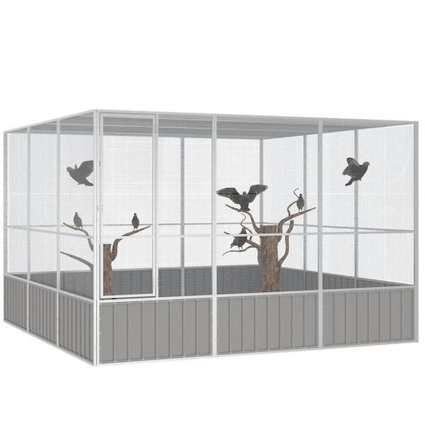 vidaXL Cage &agrave; oiseaux Gris 302,5x324,5x211,5 cm Acier galvanis&eacute;