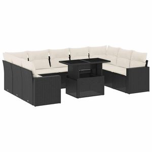 vidaXL Salon de jardin 10 pcs avec coussins noir r&eacute;sine tress&eacute;e