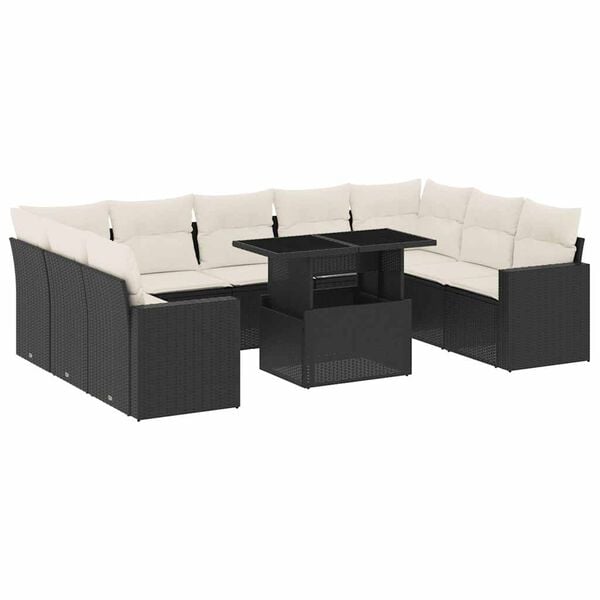 vidaXL Salon de jardin 10 pcs avec coussins noir r&eacute;sine tress&eacute;e