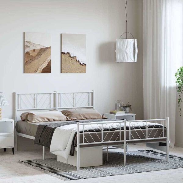 vidaXL Cadre de lit m&eacute;tal sans matelas et pied de lit blanc 150x200 cm