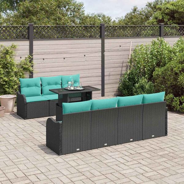 vidaXL Ensemble de canap&eacute; de jardin avec coussin 8 pcs Noir Poly rotin